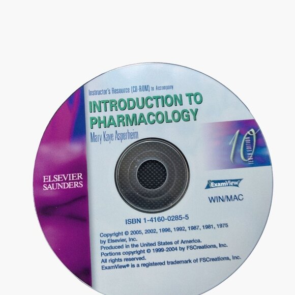 Introduction To Pharmacology Instructor Resource Test Bank CD Asperheim - Picture 1 of 3
